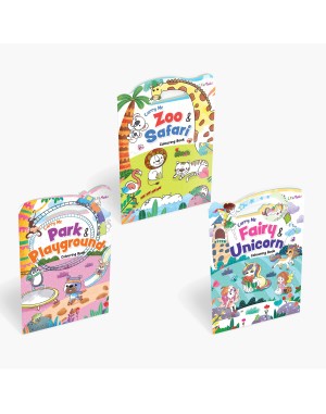 Carry Me Zoo & Safari, Fairy & Unicorn and Park & Playground Colouring Books for Kids – Fun Animal and Fantasy-Themed Copy Colouring Books with Handle for Easy Carrying