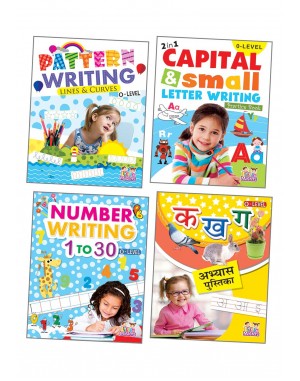 0-Level Writing Books Combo (Pack of 4) - Pattern Writing, Capital & Small Letter Writing, Number Writing 1 to 30, Kha Ka Ga Hindi Sulekh
