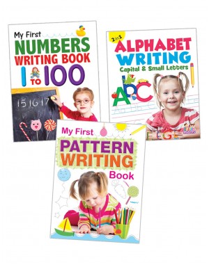 Combo Pack of 3 Writing Books- Number Writing, Pattern Writing, 2 In 1 Alphabet Writing