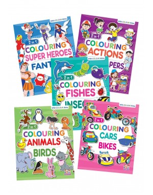 2 in 1 Colouring Combo Books (Set of 5 Books)    